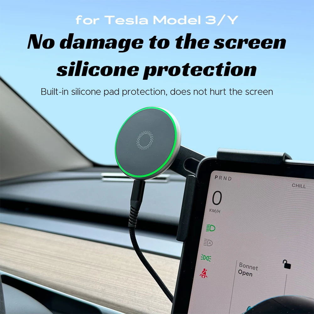 Car Phone Mount Holder 15W Magnetic Wireless Charger Compatible with MagSafe for Tesla Model Y Juniper 2026 25 Model 3 Highland