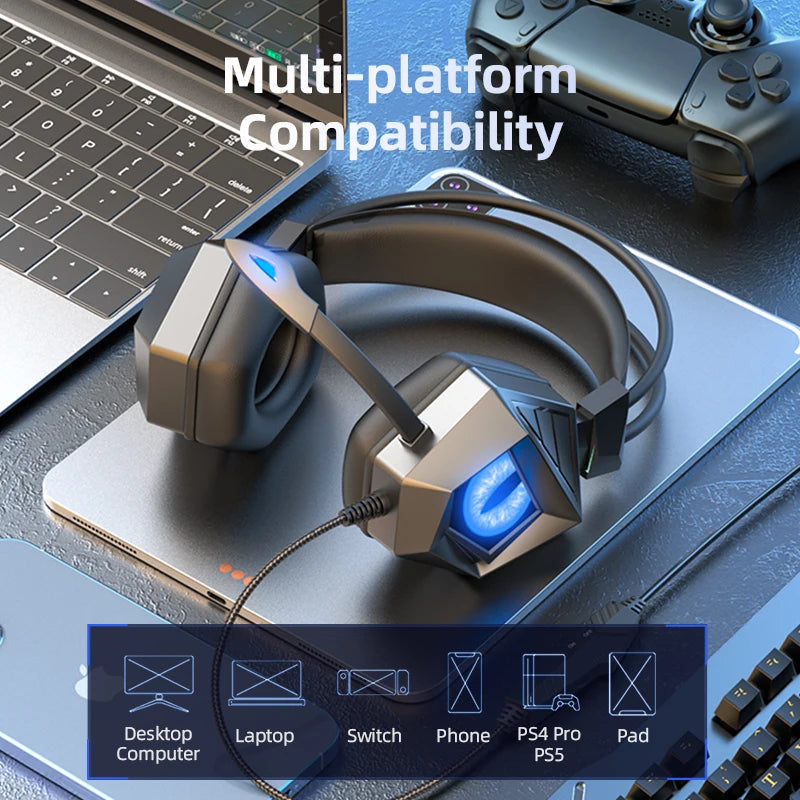 Professional Wired Gaming Headphones With Microphone Led Light For Computer PS4 PS5 Xbox Bass Stereo PC Gaming Headset Gifts