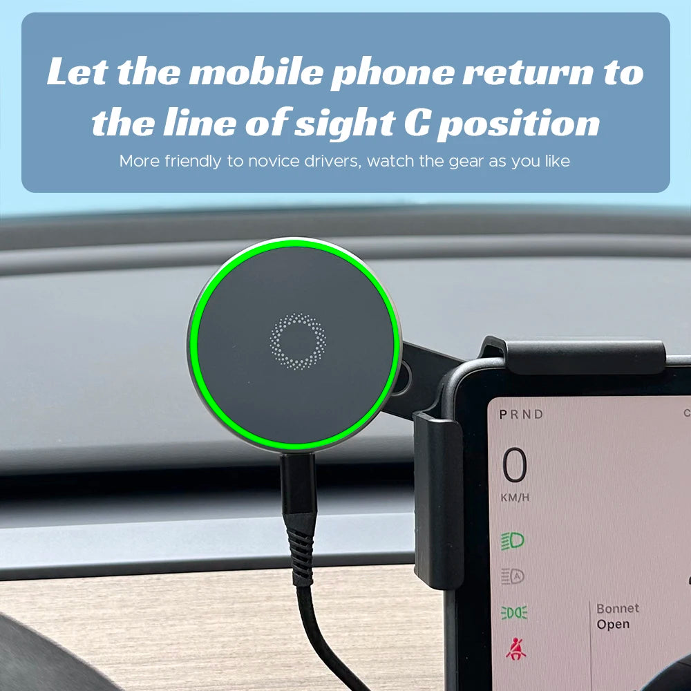 Car Phone Mount Holder 15W Magnetic Wireless Charger Compatible with MagSafe for Tesla Model Y Juniper 2026 25 Model 3 Highland