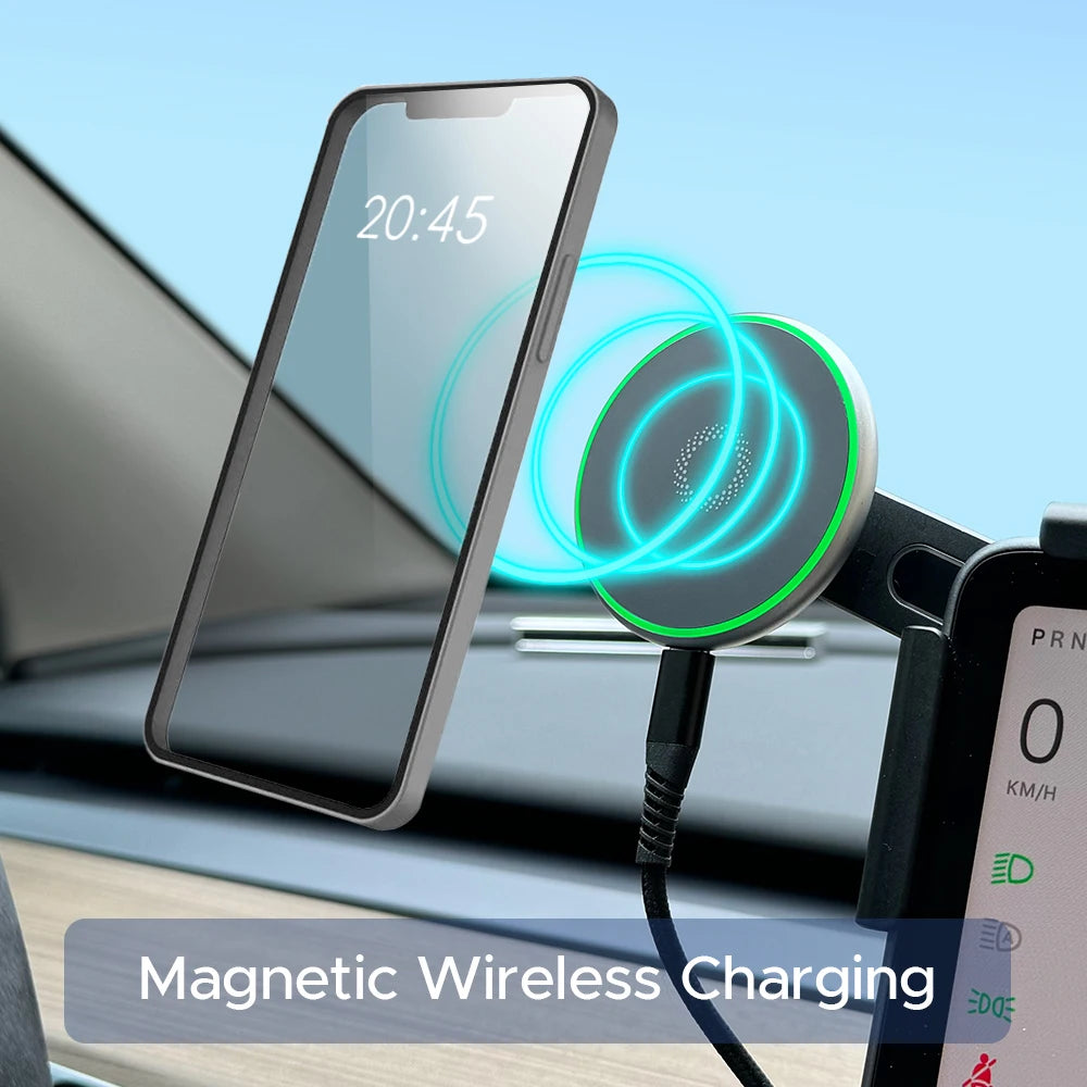 Car Phone Mount Holder 15W Magnetic Wireless Charger Compatible with MagSafe for Tesla Model Y Juniper 2026 25 Model 3 Highland